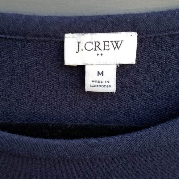 J Crew Navy Long Sleeve Tee with Pleated Floral Ruffle Size Medium - Picture 3 of 6